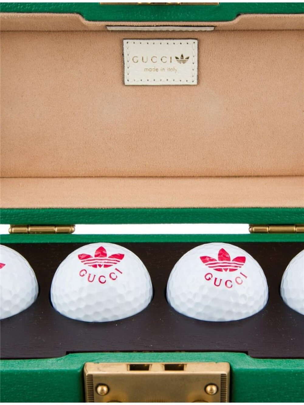 NWOT - Gucci x Adidas Golf Ball Case Bag Green White Leather w/ Golf Balls - Picture 4 of 4